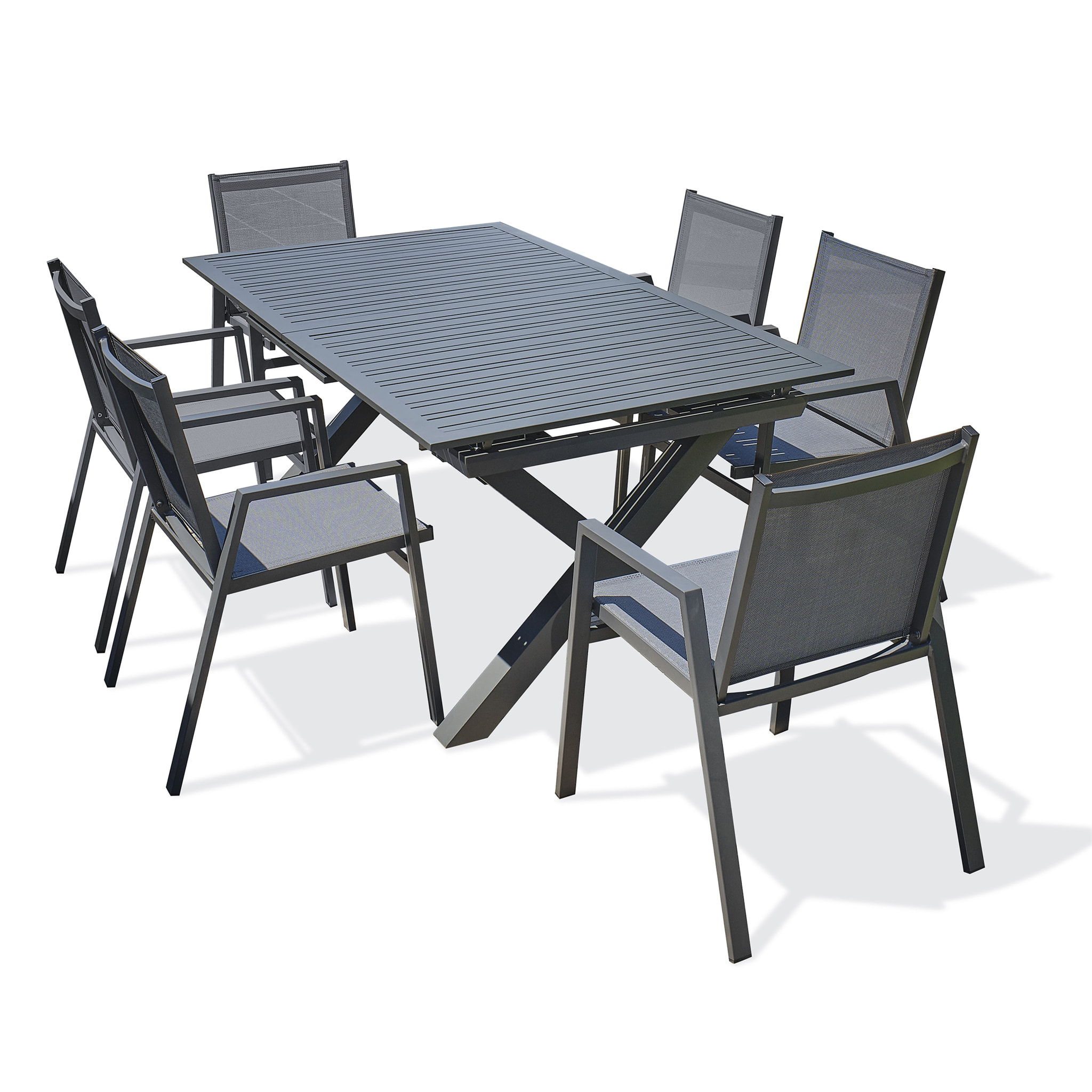 FLORIDE - Ensemble repas de jardin 6 places en aluminium gris anthracite