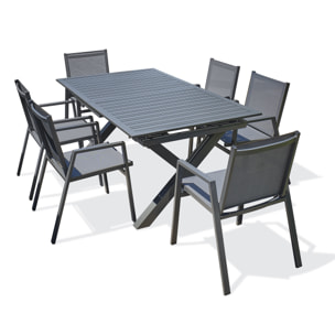 FLORIDE - Ensemble repas de jardin 6 places en aluminium gris anthracite