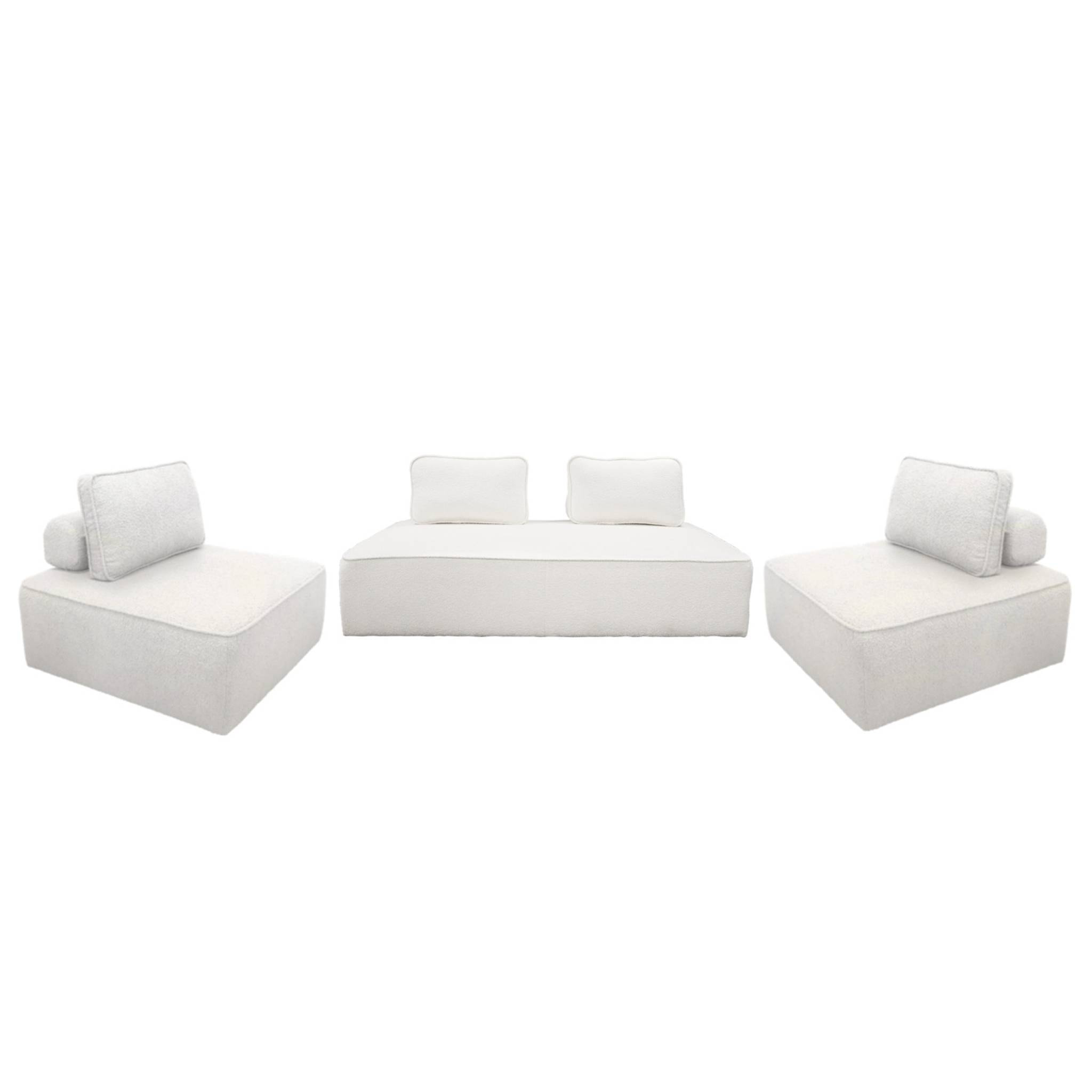 Ensemble chauffeuses pour canapé modulable 4 places bouclette crème - Bao