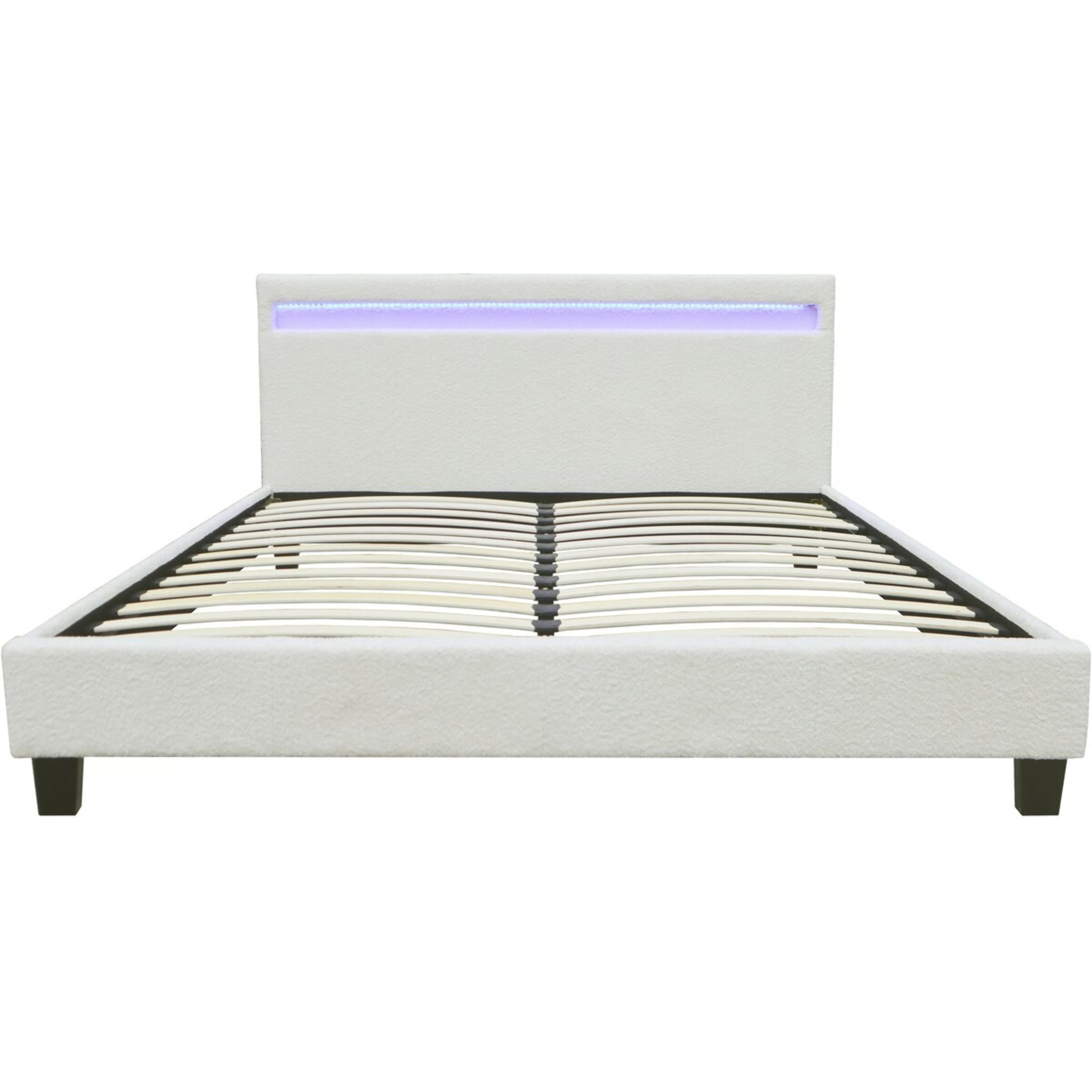 Lit tissu bouclette avec LED "Maria" 140x190cm - Crème