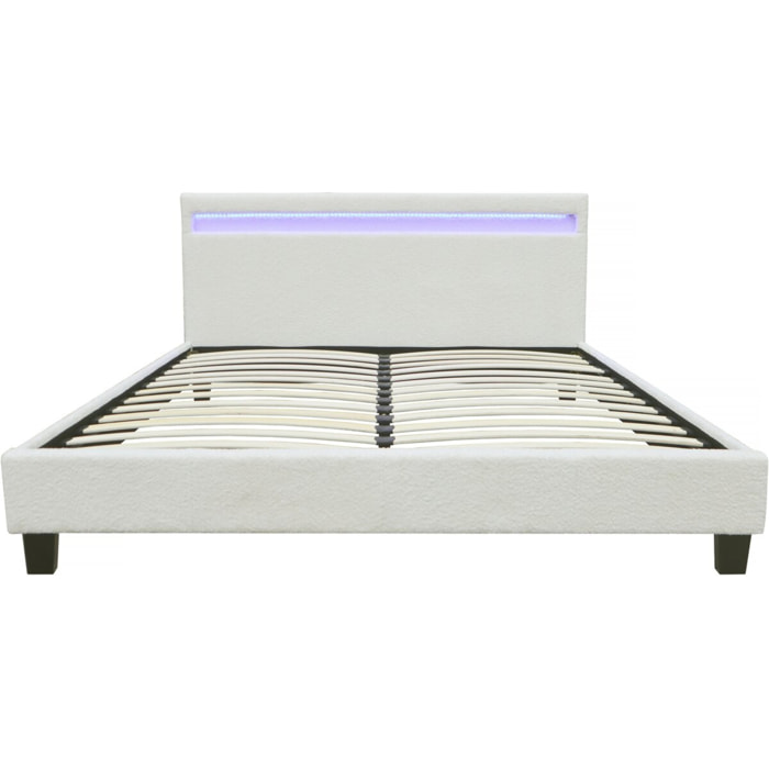 Lit tissu bouclette avec LED "Maria" 140x190cm - Crème