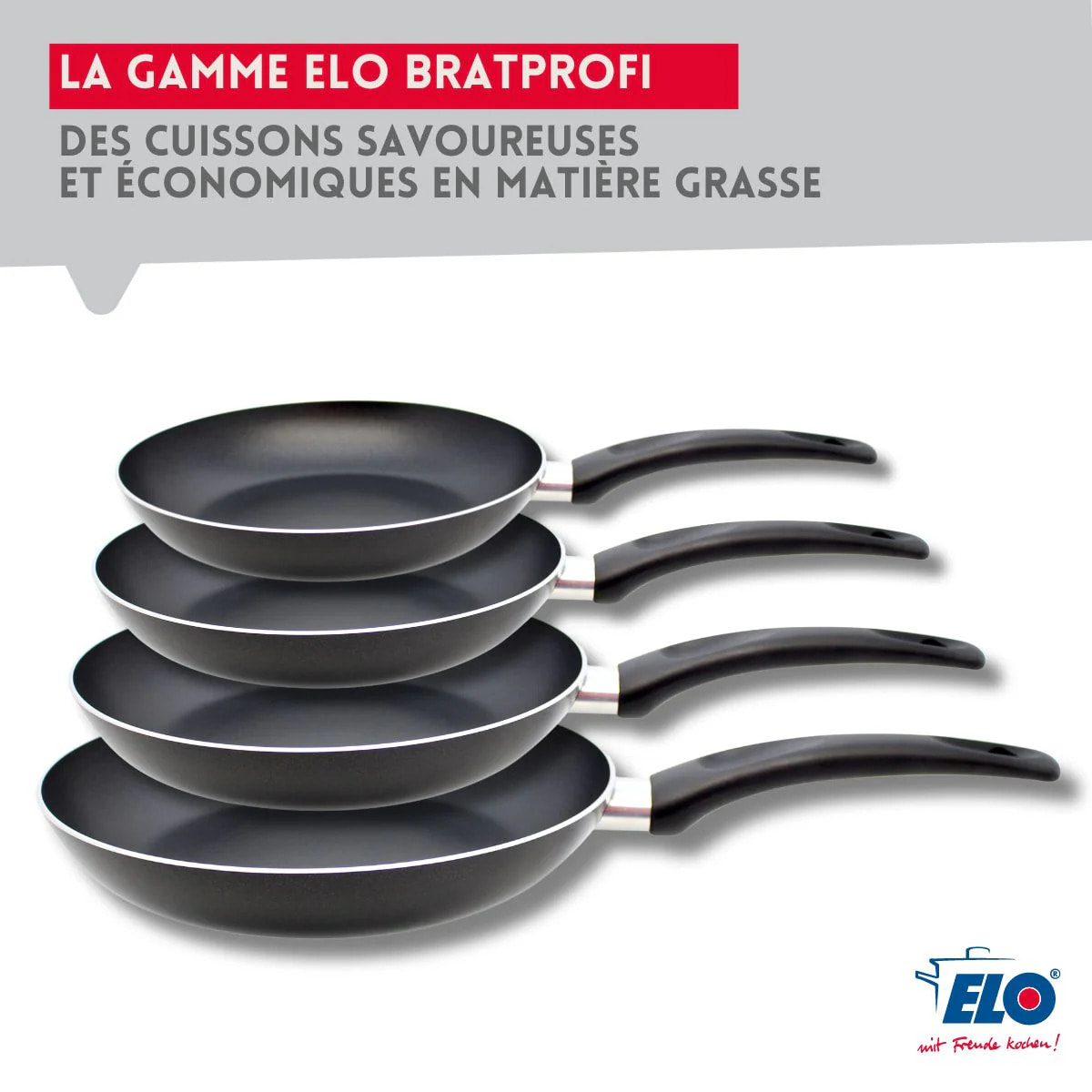 Lot de 4 poêles 20, 24, 28 et 32 cm Elo Bratprofi