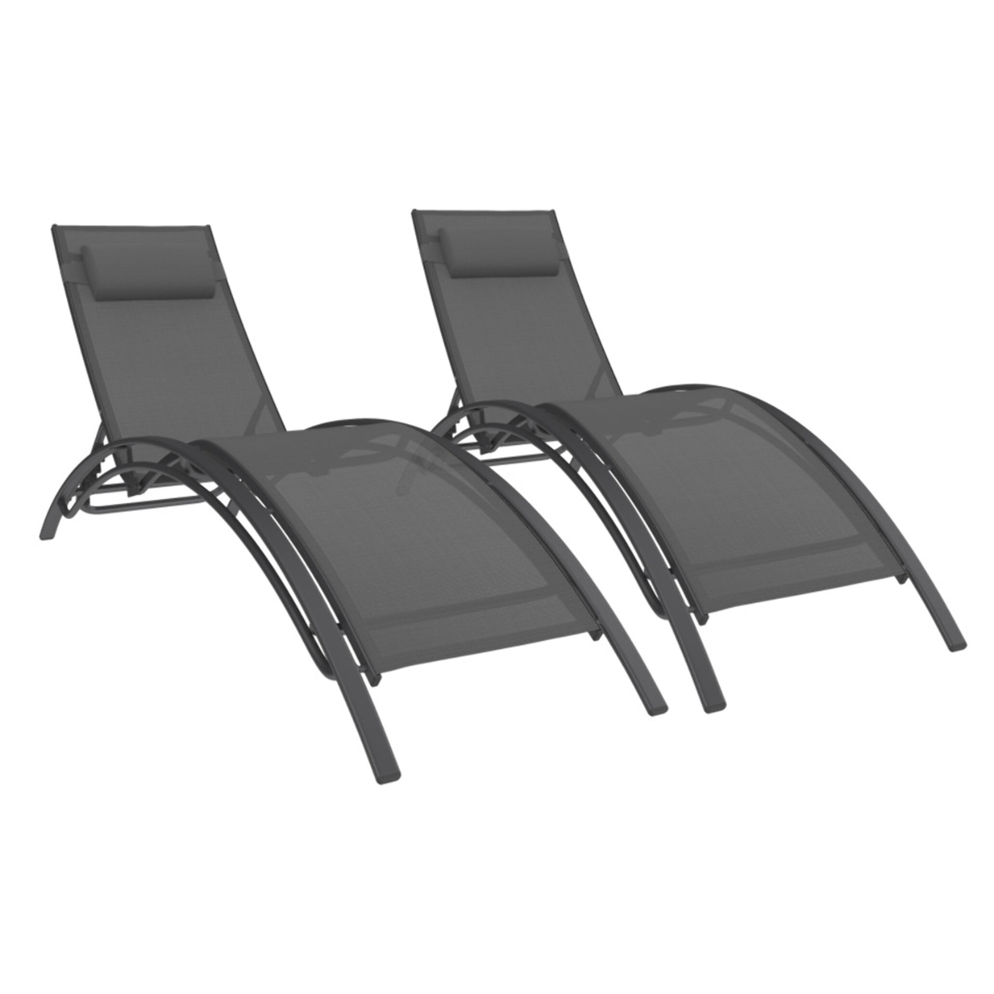 Transats inclinables Havana 4 positions gris - lot de 2