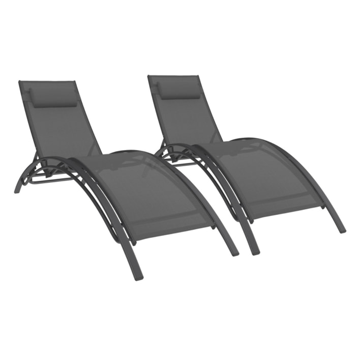 Transats inclinables Havana 4 positions gris - lot de 2