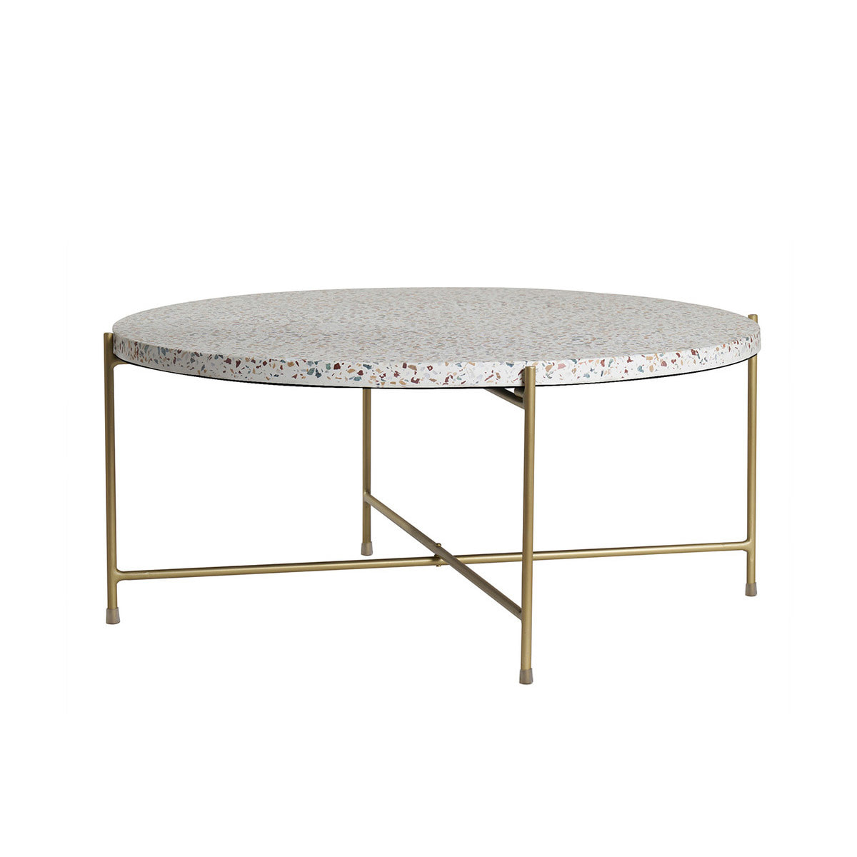 Table basse ronde design en terrazzo et métal doré D81 cm MEZZO