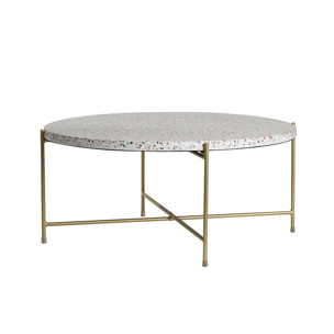 Table basse ronde design en terrazzo et métal doré D81 cm MEZZO