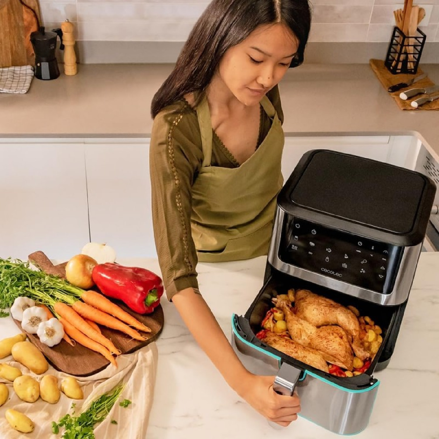 Freidora de aire Cecofry Supreme 8000, 8 L, 1800 W, 10 menús, Tecnología Perfeft