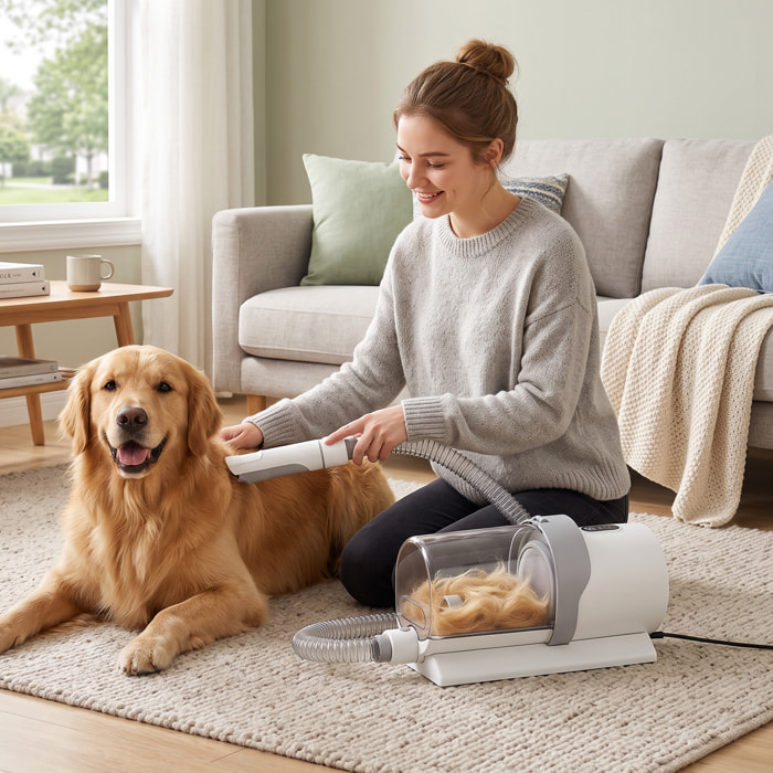 Aspirateur toilettage chien 5 en 1 blanc