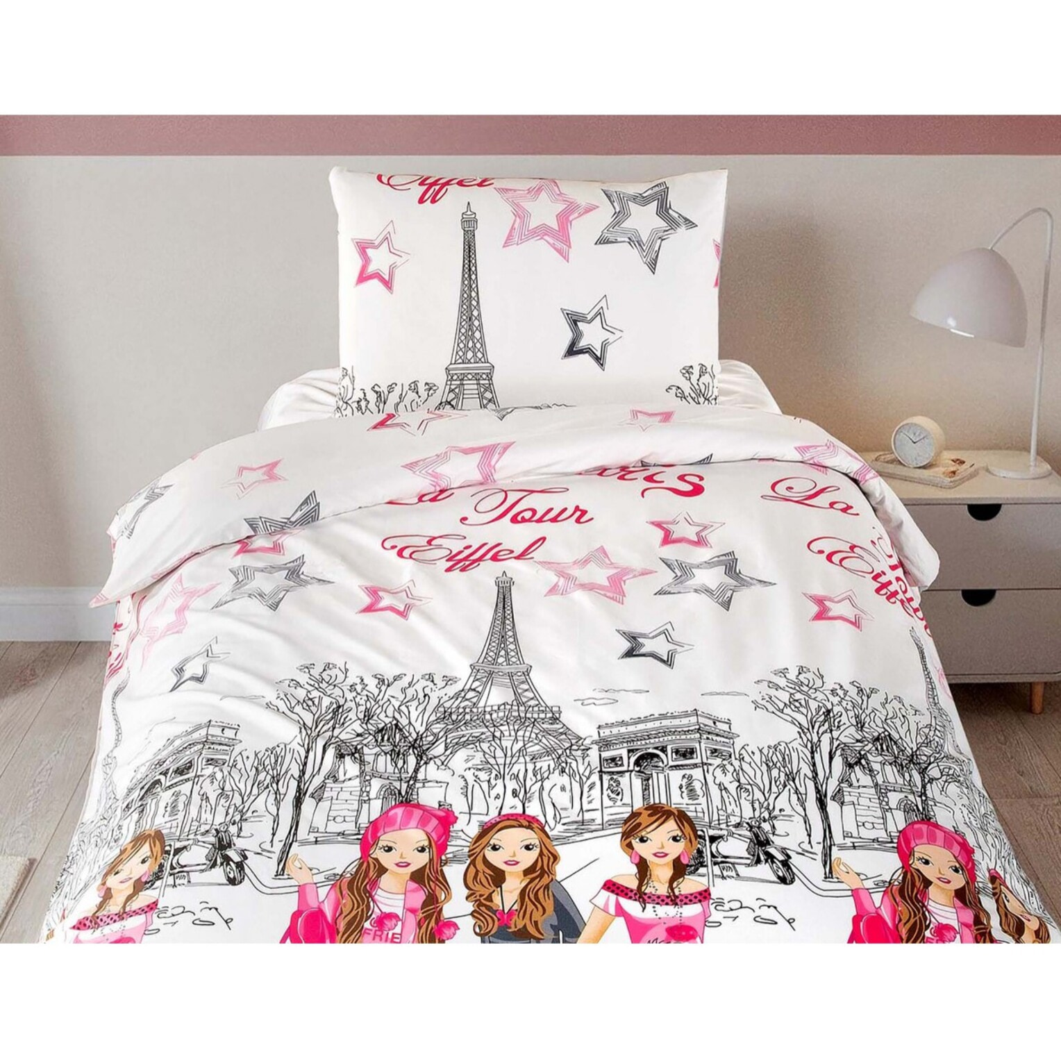 Parure housse de couette et taie d'oreiller coton imprimé