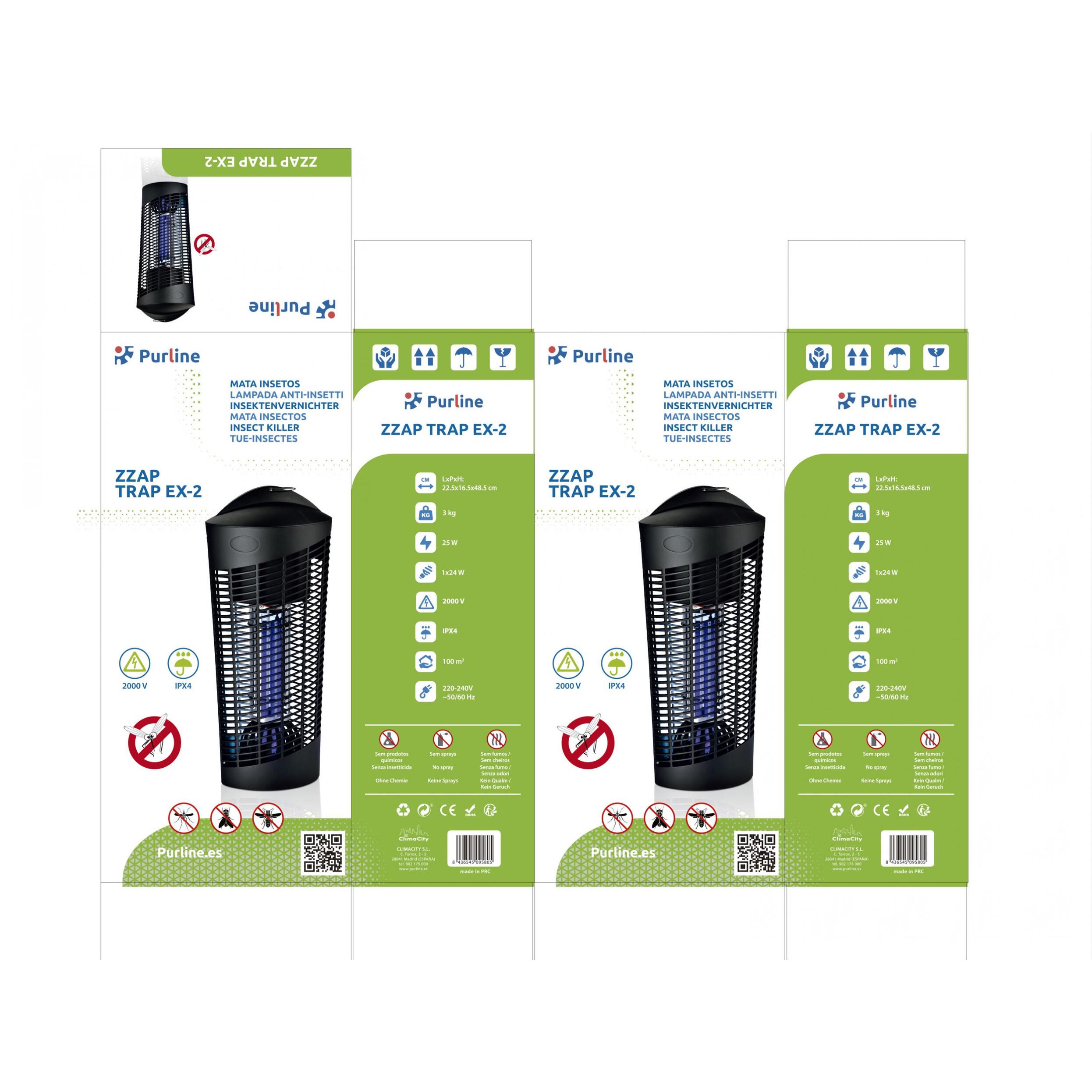 Mata insectos de techo o sobremesa 25W luz ultravioleta ZZAP TRAP EX-2 PURLINE