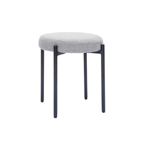 Tabouret bas empilable en tissu effet velours texturé gris clair et métal noir H41 cm KIKO