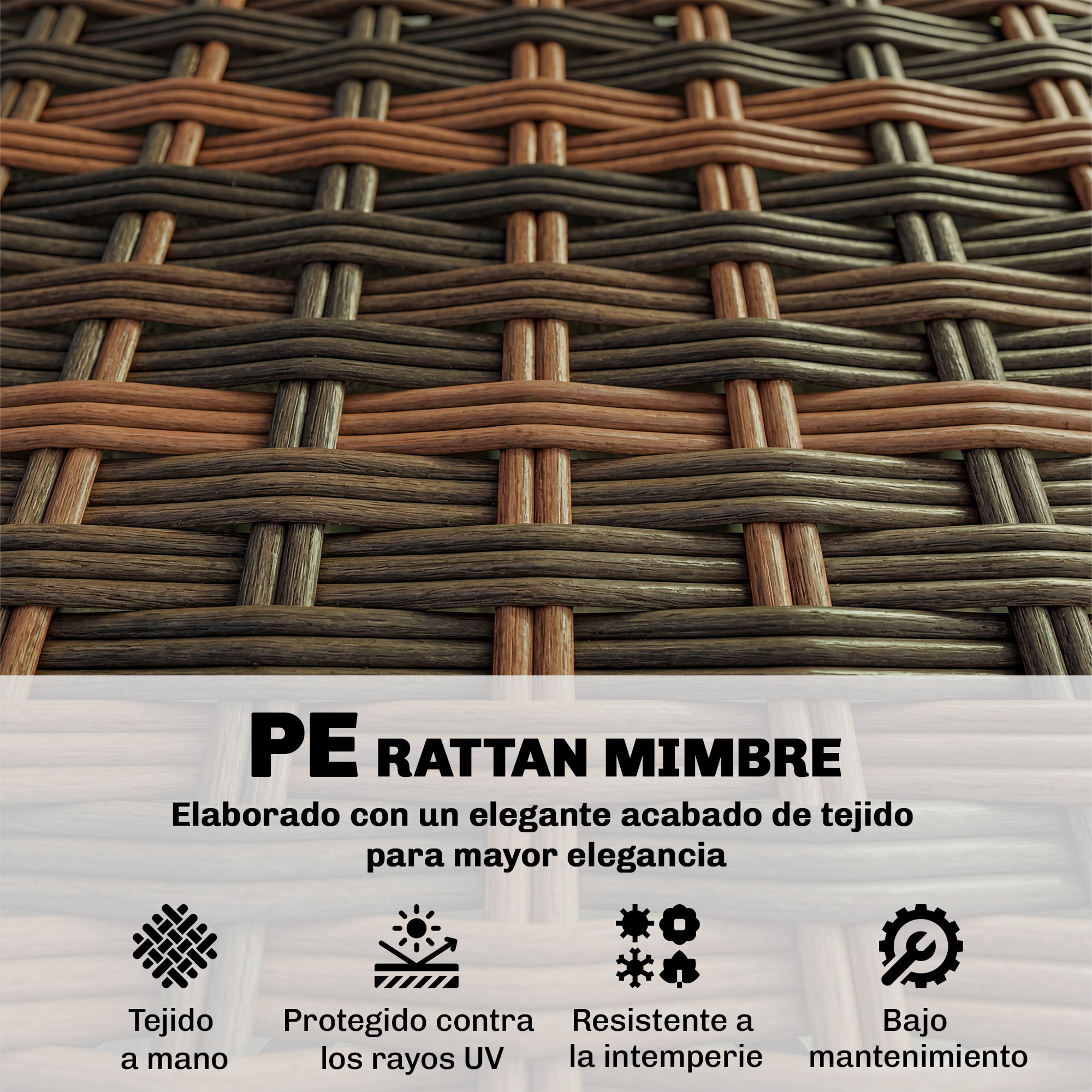 Conjunto de Jardín de Ratán de 5 Piezas, Conjunto Terraza Resistente, Muebles Jardín Exterior Incluye Cojines, 2 Sillones de Esquina, Sillón sin Brazos, Reposapiés y Mesa Centro, Caqui