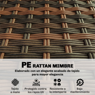 Conjunto de Jardín de Ratán de 5 Piezas, Conjunto Terraza Resistente, Muebles Jardín Exterior Incluye Cojines, 2 Sillones de Esquina, Sillón sin Brazos, Reposapiés y Mesa Centro, Caqui