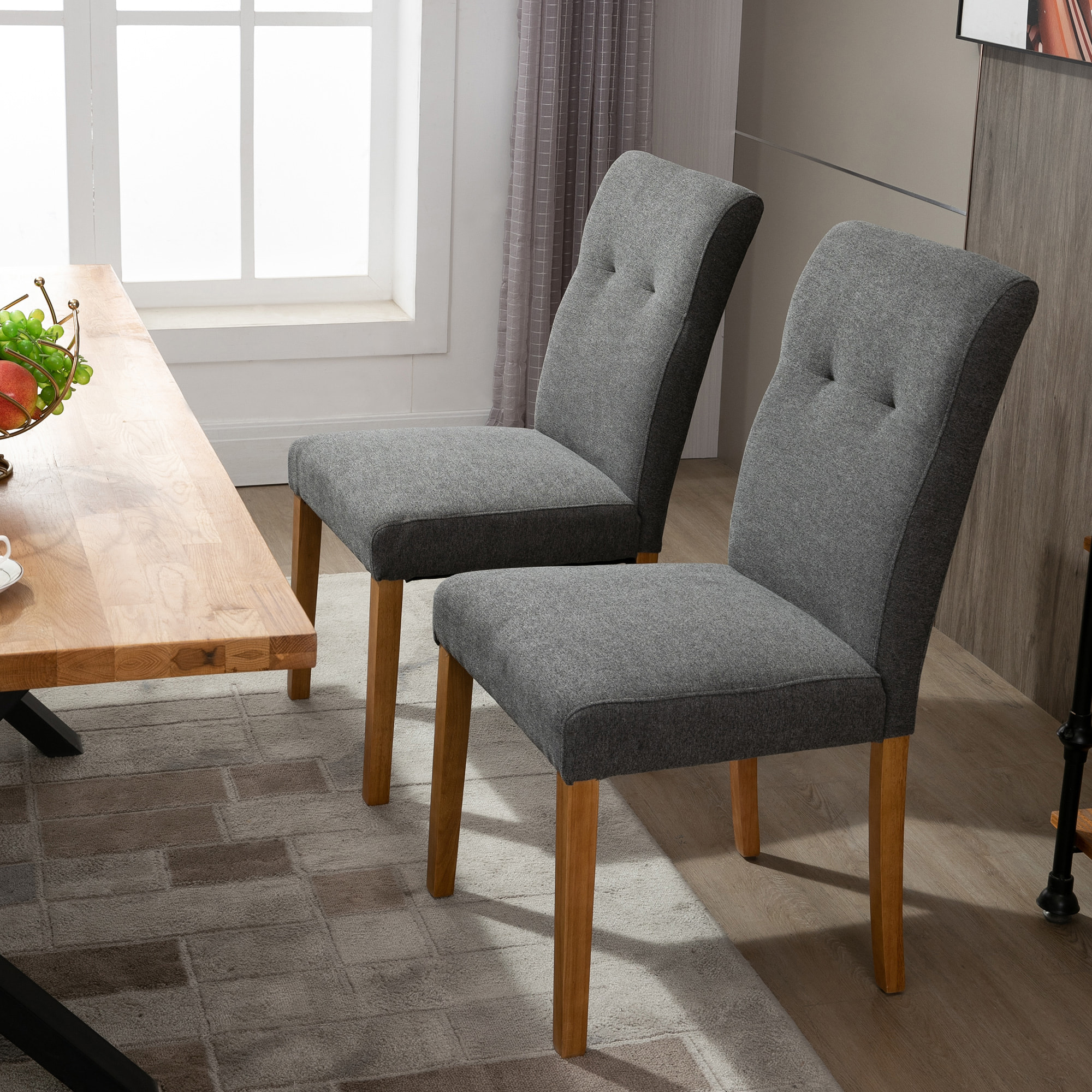 HOMCOM Conjunto de 2 Sillas de Comedor con Respaldo Alto Asiento Acolchado y Tapizadas con Tejido Transpirable con Tacto de Lino Cocina Sala de Estar 50x62x96 cm Gris