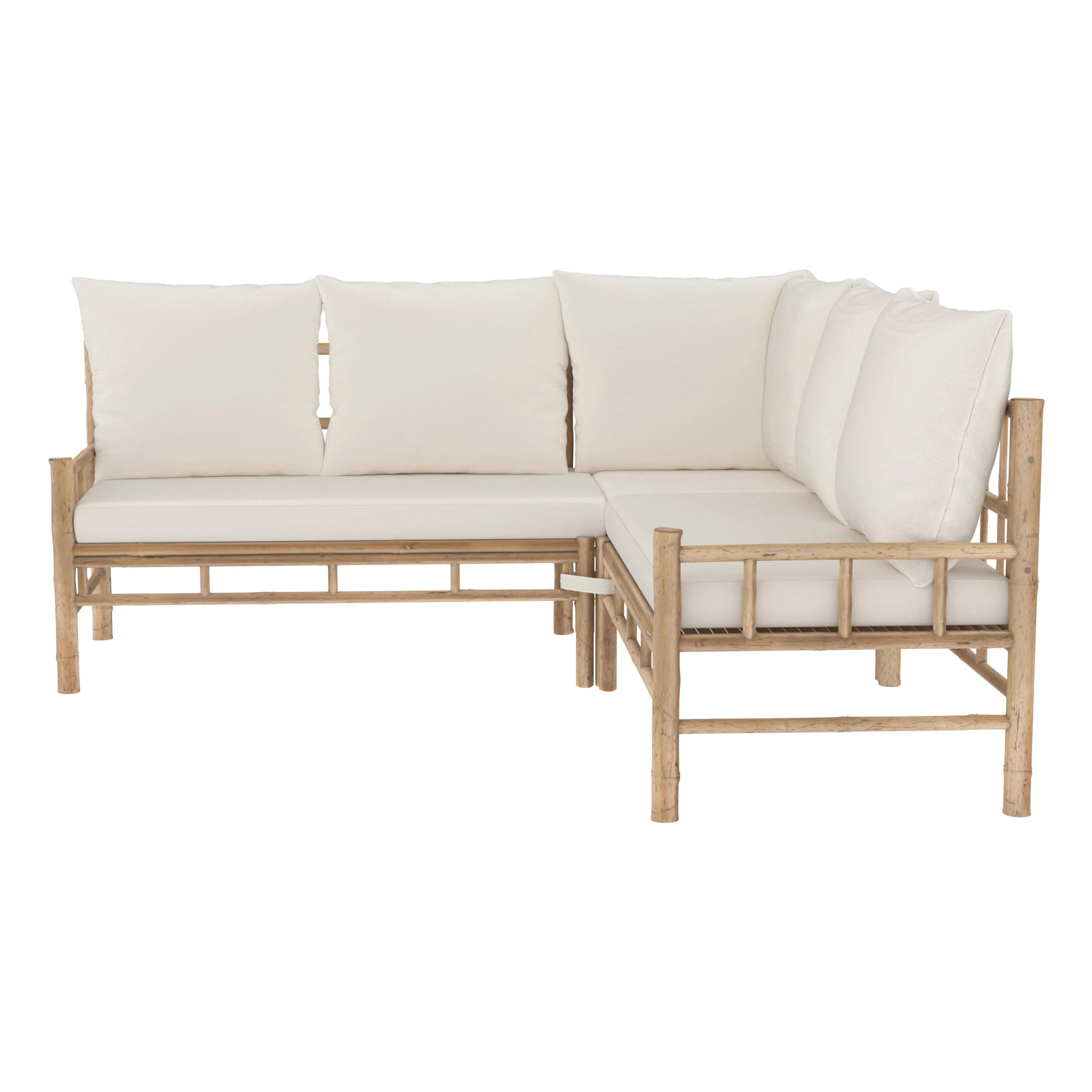 Salon de jardin en bambou avec un canapé d'angle et une table basse - Vadella