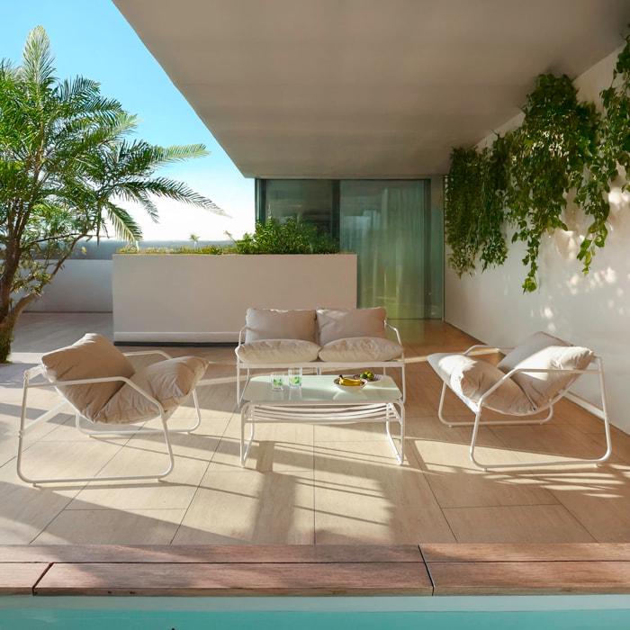Salon de jardin blanc 4 places en acier inoxydable  FLORENCE