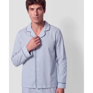 Pijama largo camisero algodón raya hermes azul marino