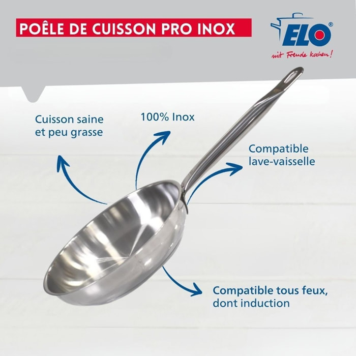 Poêle à frire en inox 18/10 sans revêtement Elo Profi Therm