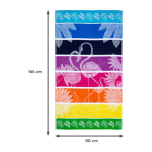 Telo Mare Spugna Jacquard Spiaggia Disegno Flamingo Family