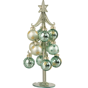 J-Line décoration sapin de Noël + Boules - verre - vert/bleu - small