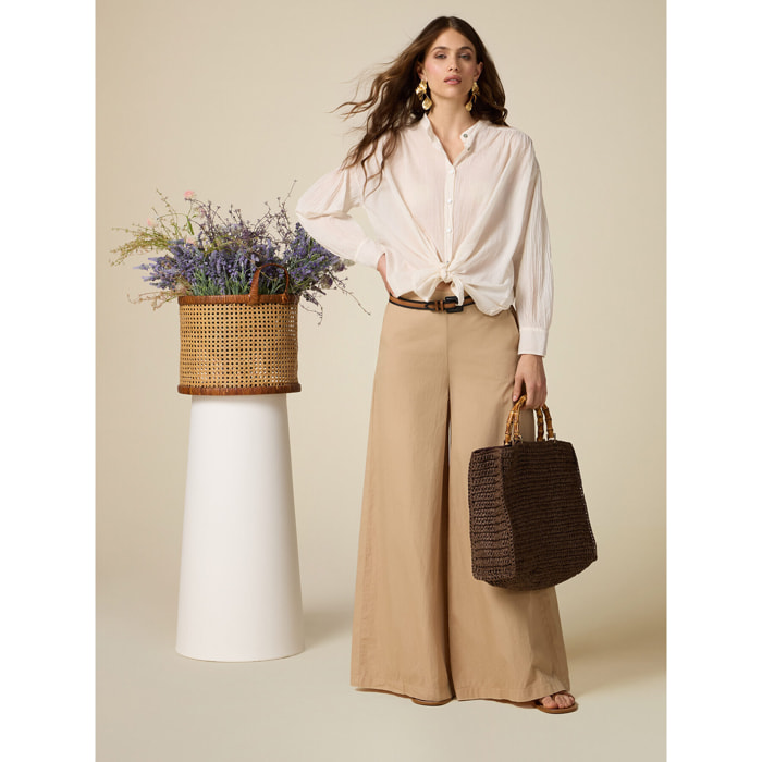 Oltre - Pantaloni palazzo in cotone - Beige