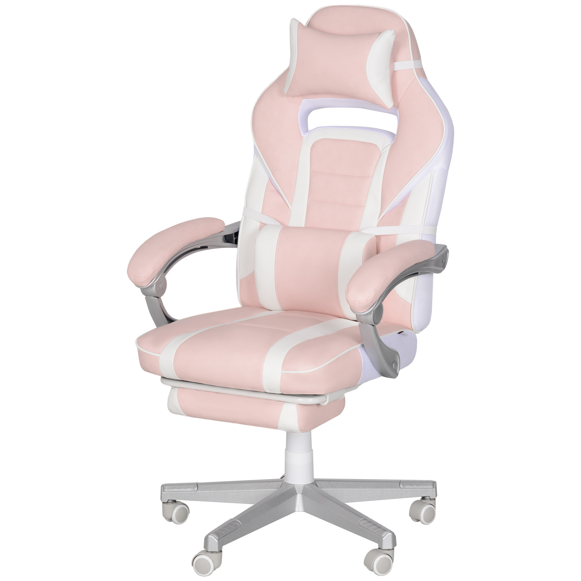 Chaise gaming inclinable réglable repose-pieds rétractable blanc rose pâle