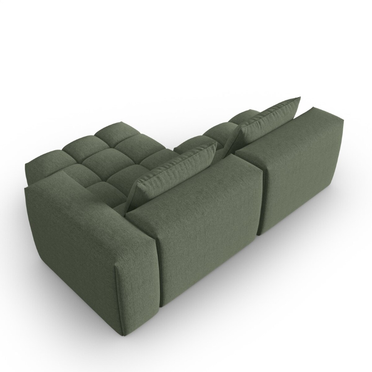 Canapé d'angle droit modulable "Lorella" 3 places en tissu structurel vert olive foncé