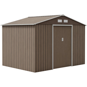Abri de jardin - cabanon double porte coulissante, fondation incluse - 277 x 191 x 192 cm - tôle d'acier ondulée effet bois