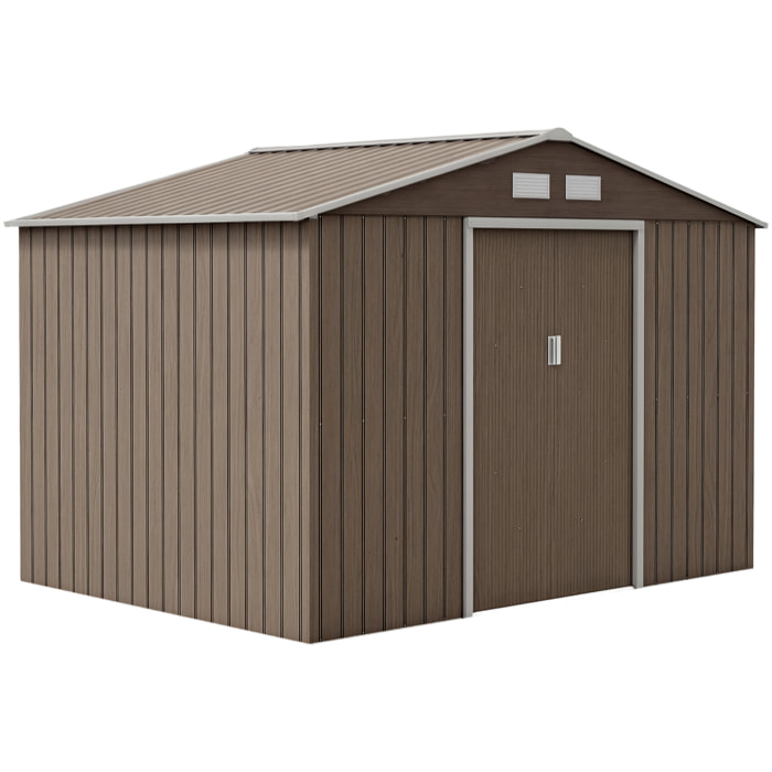 Abri de jardin - cabanon double porte coulissante, fondation incluse - 277 x 191 x 192 cm - tôle d'acier ondulée effet bois