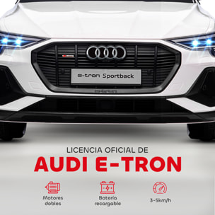 Coche Eléctrico para Niños de +3 Años Audi E-tron, Coche de Batería 12V con Mando a Distancia, Faros LED, Bocina, Música, USB, Apertura de Puerta y Velocidad 3-5 km/h, Blanco