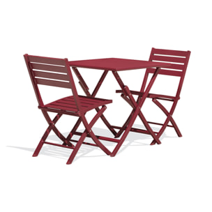 MARIUS - Ensemble repas de jardin 2 places en aluminium rouge carmin