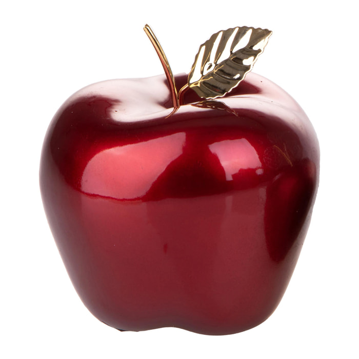 Mela 14 Cm con Foglia Oro - Pezzi 3 - 13X14X11,5cm - Colore: Rosso - Bianchi Dino - Oggettistica, Componenti D'Arredo
