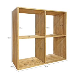 Etagère 4 cases cubes de rangement 92 x 92 cm bois de teck massif - ROMA