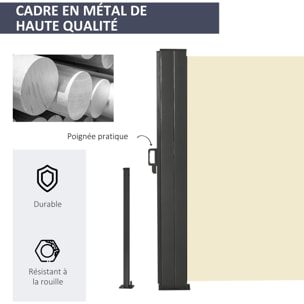 Double store latéral brise-vue paravent rétractable dim. 6L x 1,60H m polyester anti-UV haute densité crème