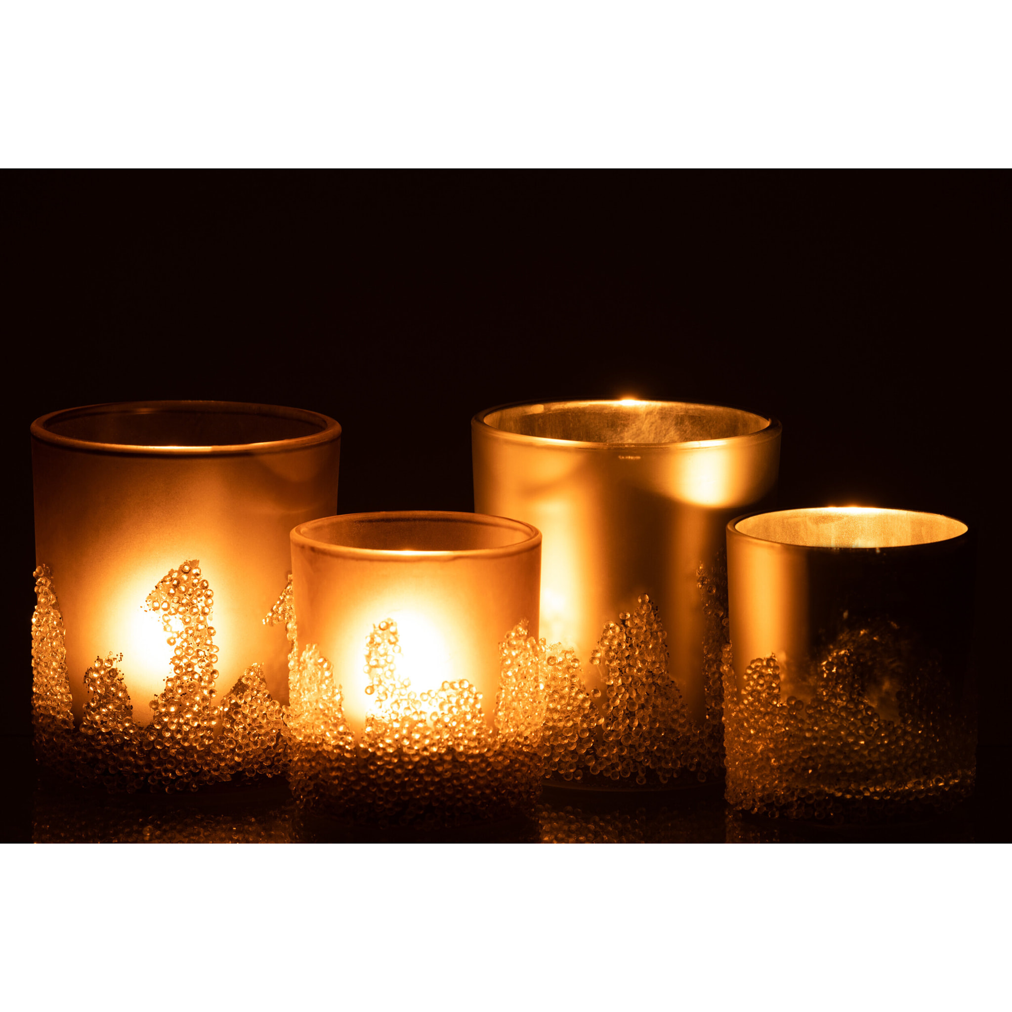 J-Line photophore Givré - verre - gris/argent - large - 2 pcs