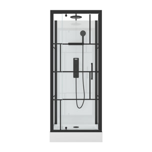 Cabine de douche Carrée 80x80x213 cm - Porte pivotante - Fond Blanc et Profilés Noir Mat - RUBIQ