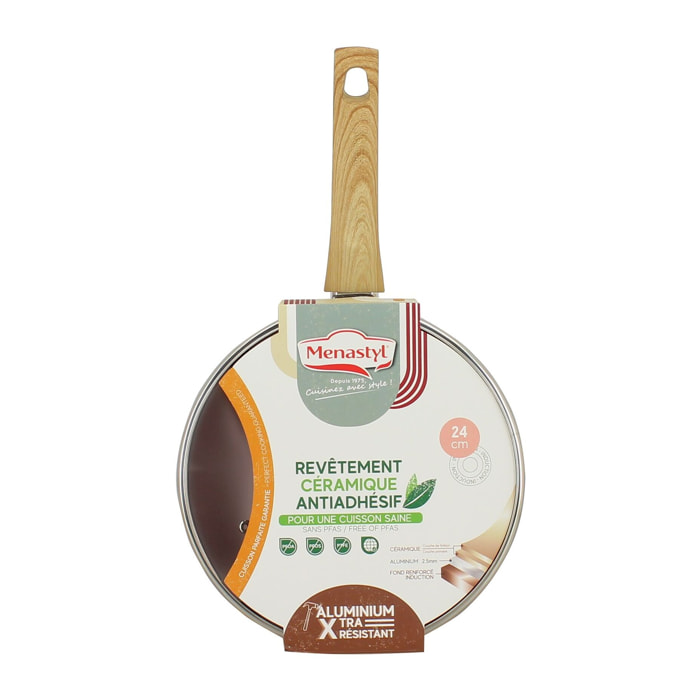 Sauteuse en revêtement céramique 24cm rose - tous feux COLORAMA