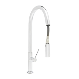 set mitigeur lavabo avec bec cascade + mitigeur cuisine, douchette extractible et bras pivotant, chrome (SATINFBSDBS271)