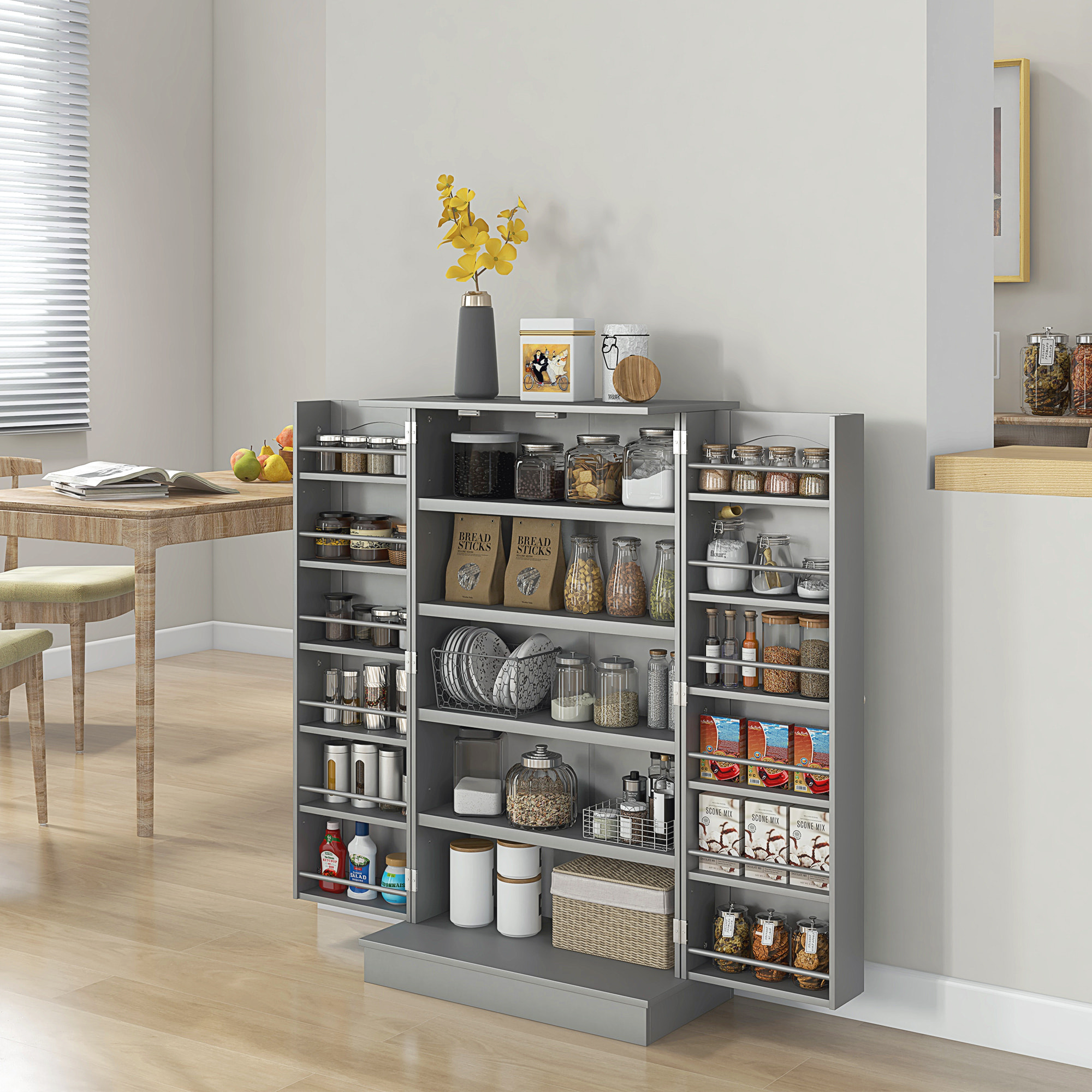 Armoire de cuisine rangement épices 2 portes 4 étagères 12 porte-épices dim. 60 x 30 x 104 cm gris