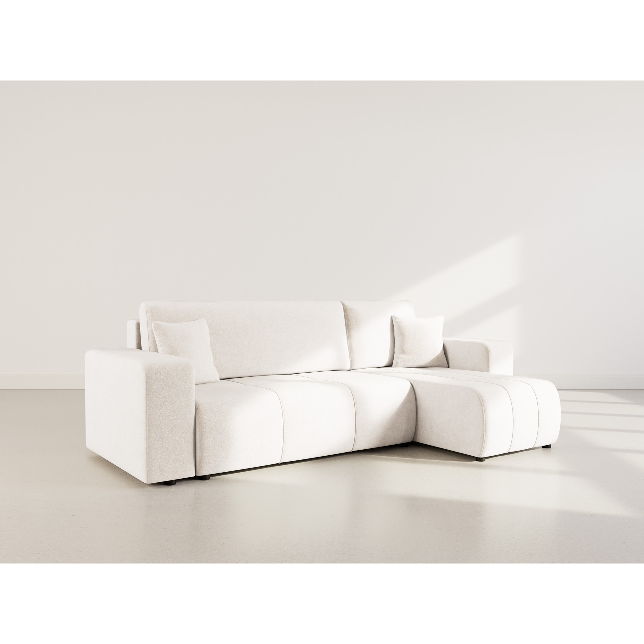 Nicole - canapé d'angle réversible 4 places convertible avec coffre en tissu - Beige