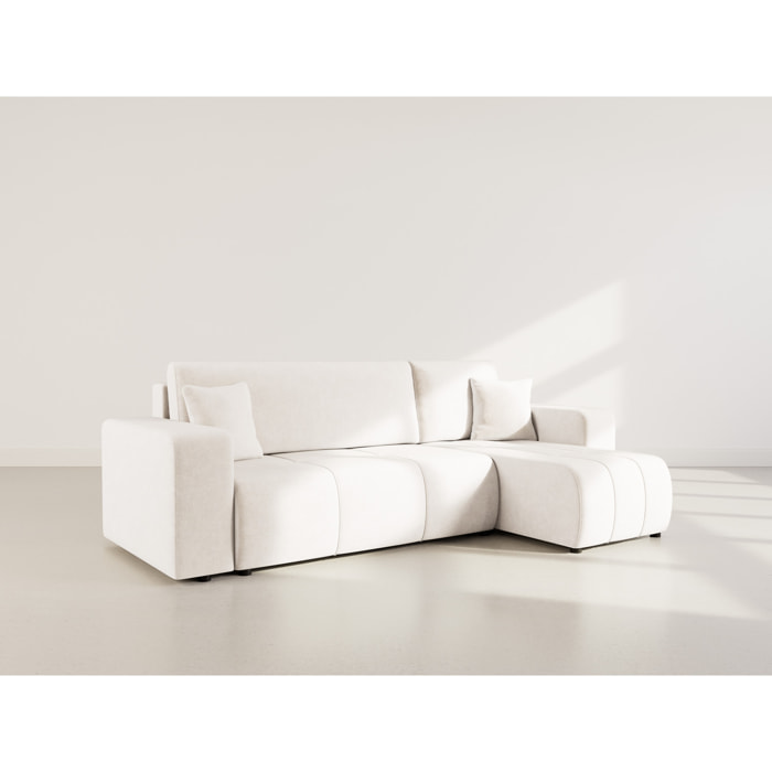 Nicole - canapé d'angle réversible 4 places convertible avec coffre en tissu - Beige