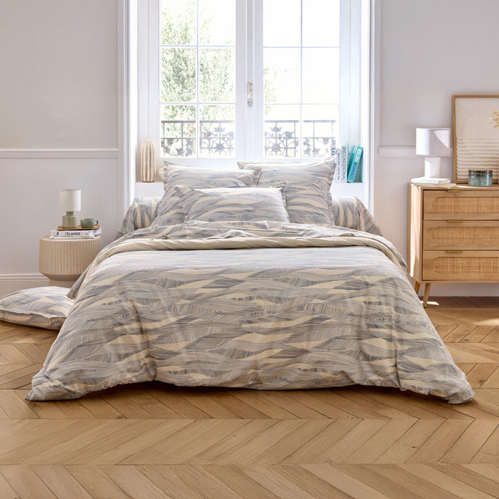 Housse de couette coton 57 fils motif ondulé - Bleu