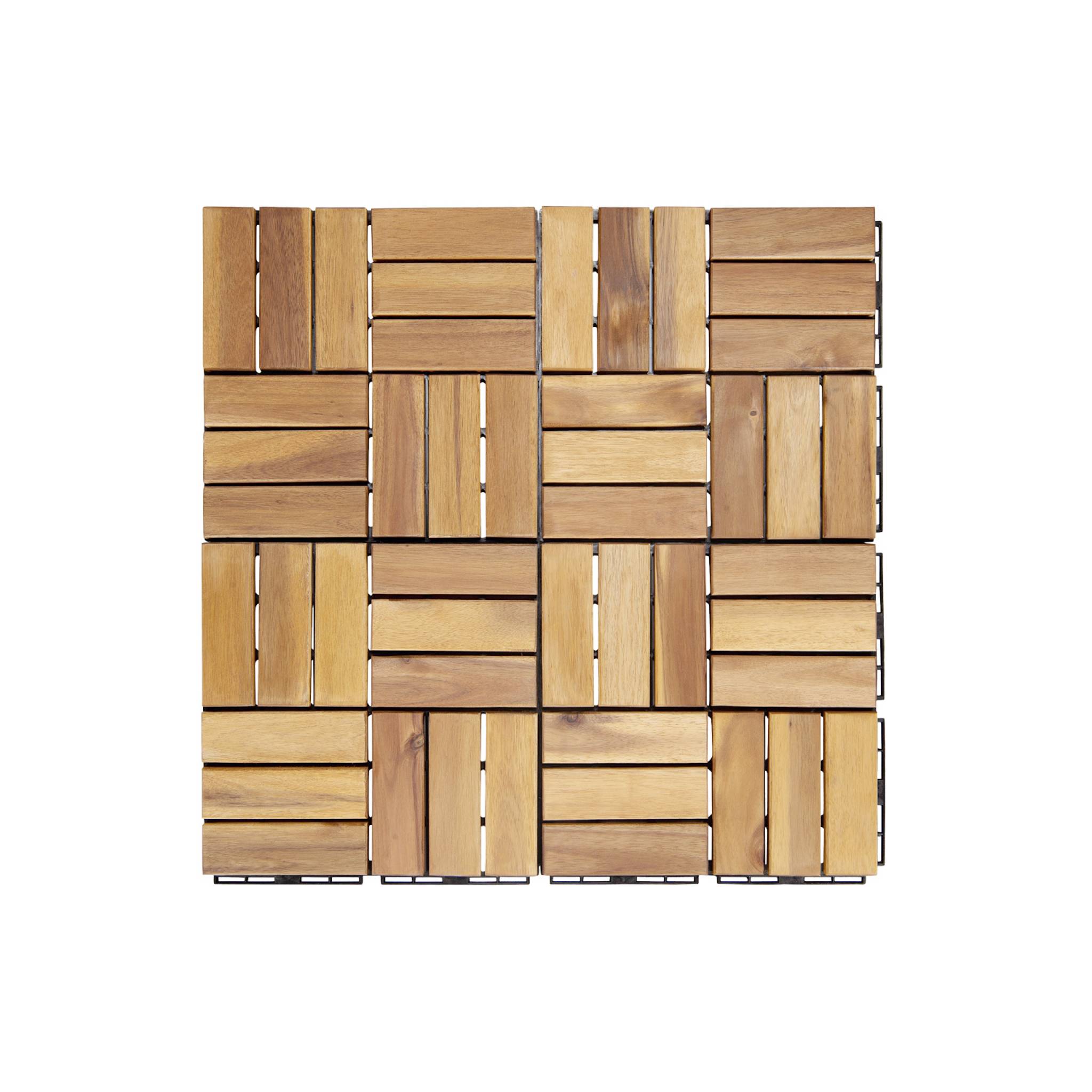 Lot de 10 dalles de terrasses 30x30cm en bois d'acacia. motif carré. clipsables