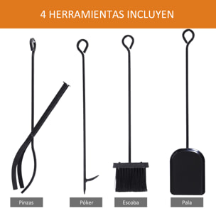 Estante para Leña con 4 Herramientas Carga 100 kg Acero 46x30x76 cm Negro