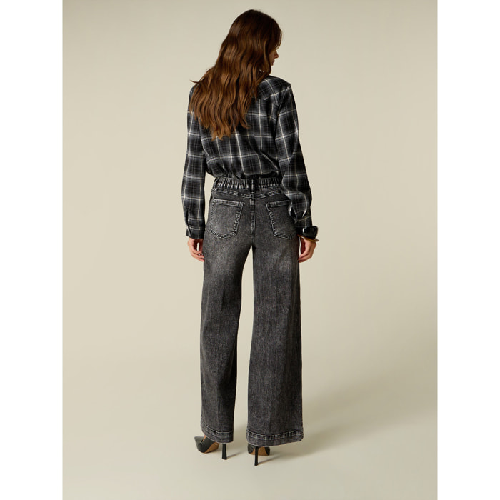 Oltre - Jeans wide leg in denim stone washed - Grigio