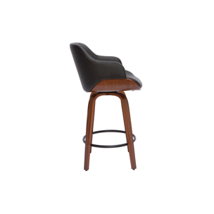 Tabouret de bar design pivotant 360° noir et bois foncé H65 cm LUCIEN