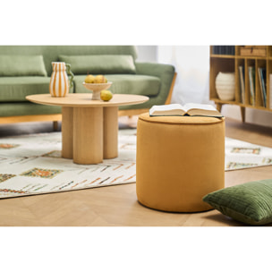 Pouf rond en tissu velours côtelé jaune curry D40 cm PAUL