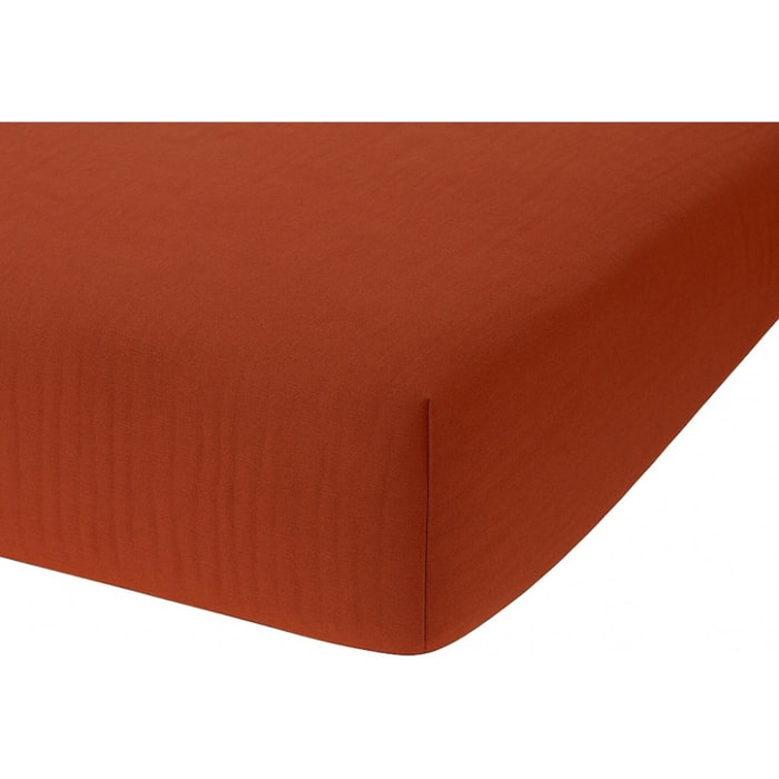 Drap Housse - Bonnet:30cm - 100% gaze De Coton Terracotta