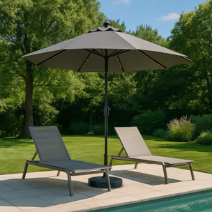 Parasol droit rond led Ø 2,7 m gris FEIRO