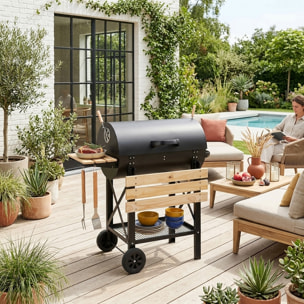Barbecue charbon de bois, grill et fumoir américain, roues et tablettes rabattables SERGE
